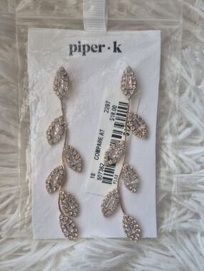 Piper Gold Crystal Leaf Drop Earrings